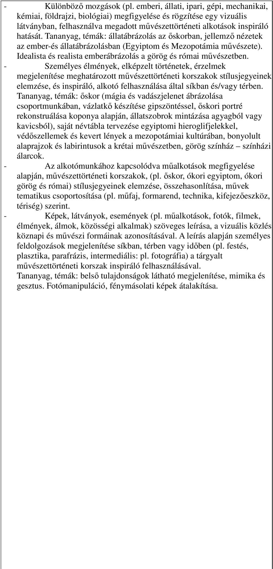 Tananyag, témák: állatábrázolás az őskorban, jellemző nézetek az ember-és állatábrázolásban (Egyiptom és Mezopotámia művészete). Idealista és realista emberábrázolás a görög és római művészetben.