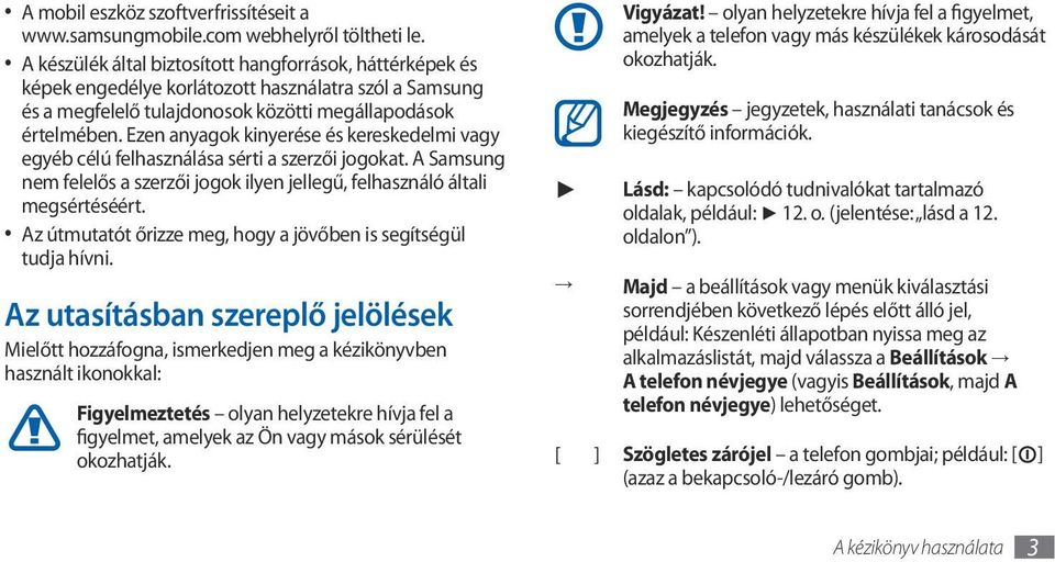 Ezen anyagok kinyerése és kereskedelmi vagy egyéb célú felhasználása sérti a szerzői jogokat. A Samsung nem felelős a szerzői jogok ilyen jellegű, felhasználó általi megsértéséért.