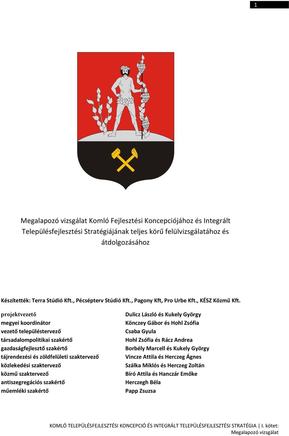 projektvezető megyei koordinátor vezető településtervező társadalompolitikai szakértő gazdaságfejlesztő szakértő tájrendezési és zöldfelületi szaktervező közlekedési szaktervező közmű szaktervező