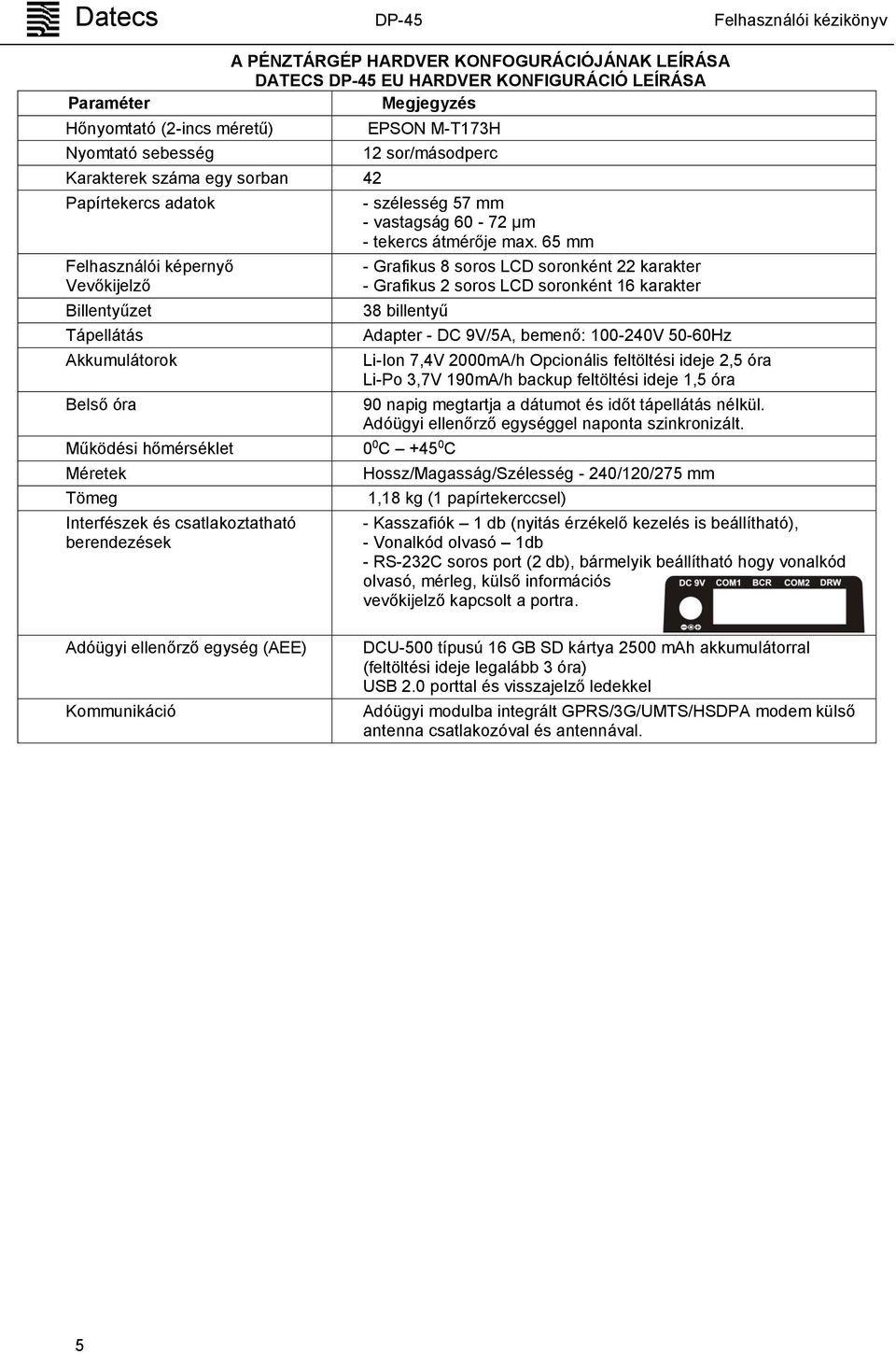 sor/másodperc - szélesség 57 mm - vastagság 60-72 µm - tekercs átmérője max.