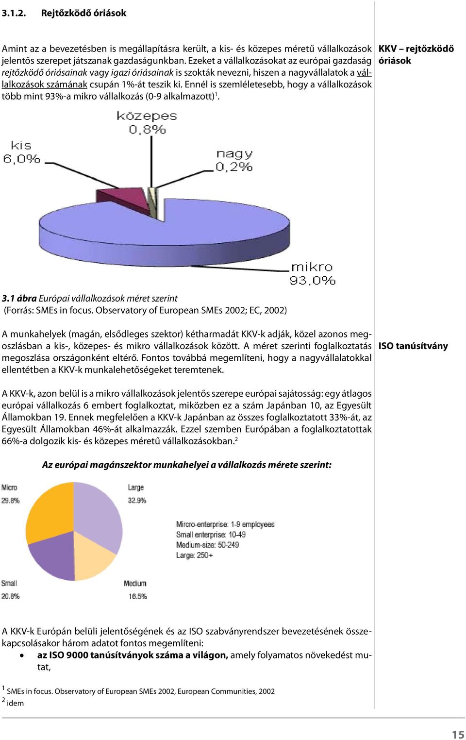 Ennél is szemléletesebb, hogy a vállalkozások több mint 93%a mikro vállalkozás (09 alkalmazott) 1. KKV rejtőzködő óriások 3.1 ábra Európai vállalkozások méret szerint (Forrás: SMEs in focus.