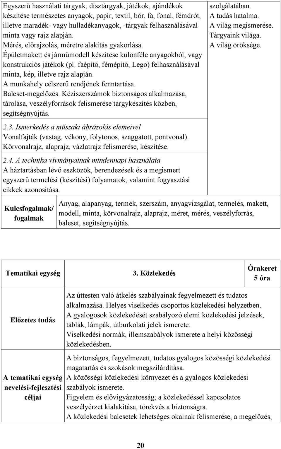 faépítő, fémépítő, Lego) felhasználásával minta, kép, illetve rajz alapján. A munkahely célszerű rendjének fenntartása. Baleset-megelőzés.