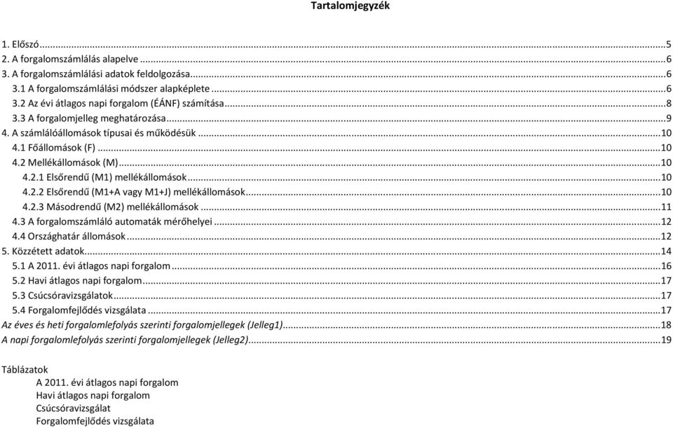 .. 1 4.2.3 Másodrendű (M2) mellékállomások... 11 4.3 A számláló automaták mérőhelyei... 12 4.4 Országhatár állomások... 12 5. Közzétett adatok... 14 5.1 A 211. évi átlagos napi... 16 5.