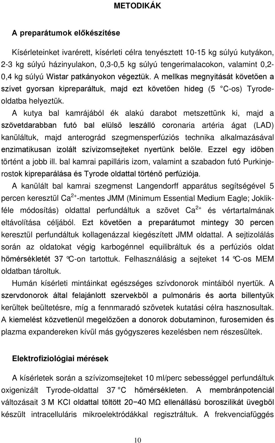 A kutya bal kamrájából ék alakú darabot metszettünk ki, majd a szövetdarabban futó bal elülső leszálló coronaria artéria ágat (LAD) kanüláltuk, majd anterográd szegmensperfúziós technika