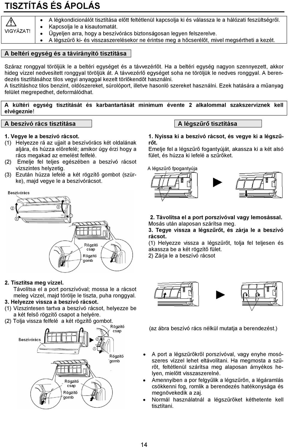 A beltéri egység és a távirányító tisztítása Száraz ronggyal töröljük le a beltéri egységet és a távvezérlőt.