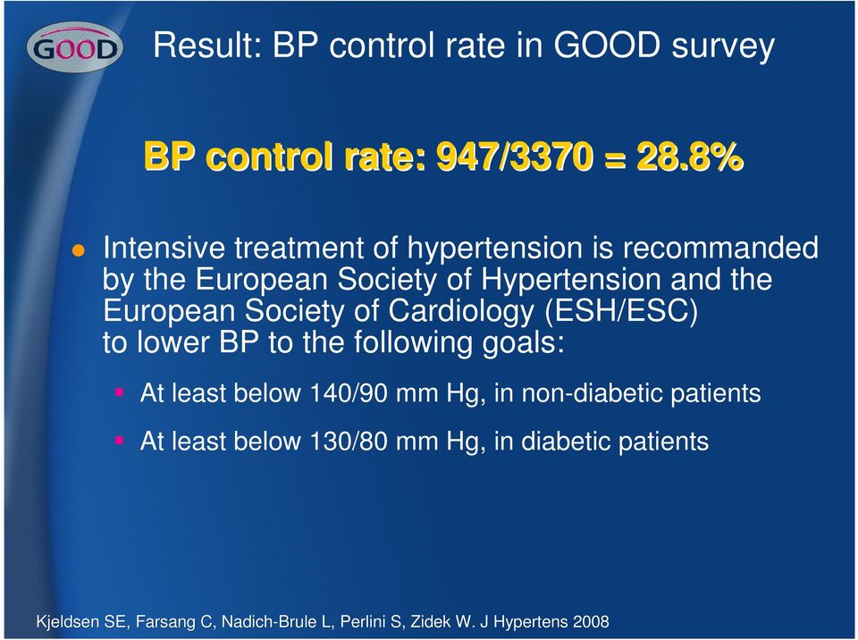 European Society of Cardiology (ESH/ESC) to lower BP to the following goals: At least below 140/90 mm Hg,