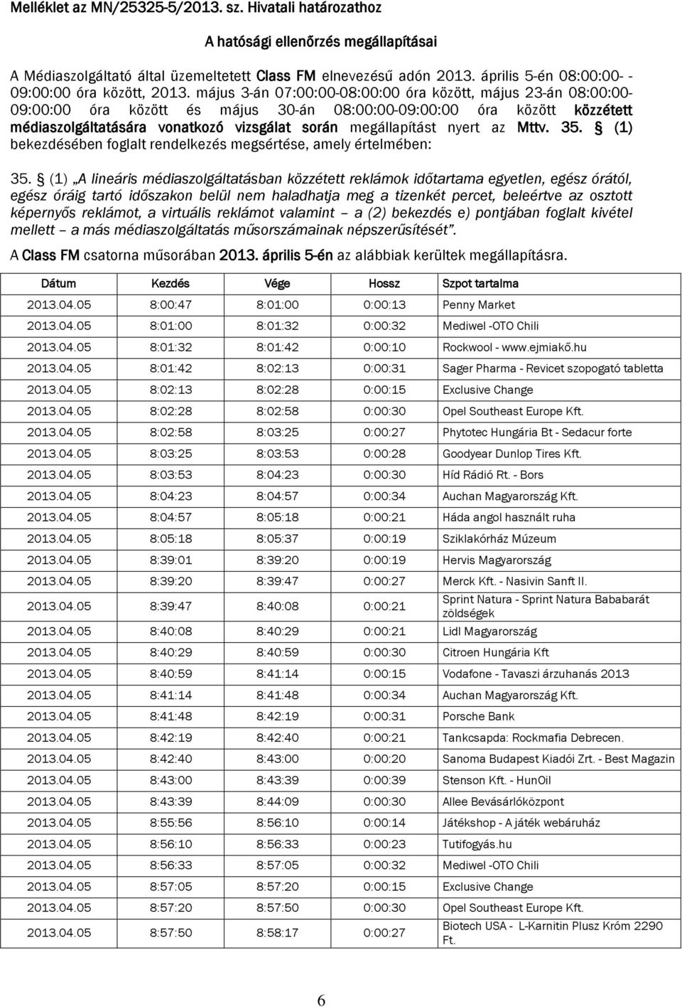 május 3-án 07:00:00-08:00:00 óra között, május 23-án 08:00:00-09:00:00 óra között és május 30-án 08:00:00-09:00:00 óra között közzétett médiaszolgáltatására vonatkozó vizsgálat során megállapítást