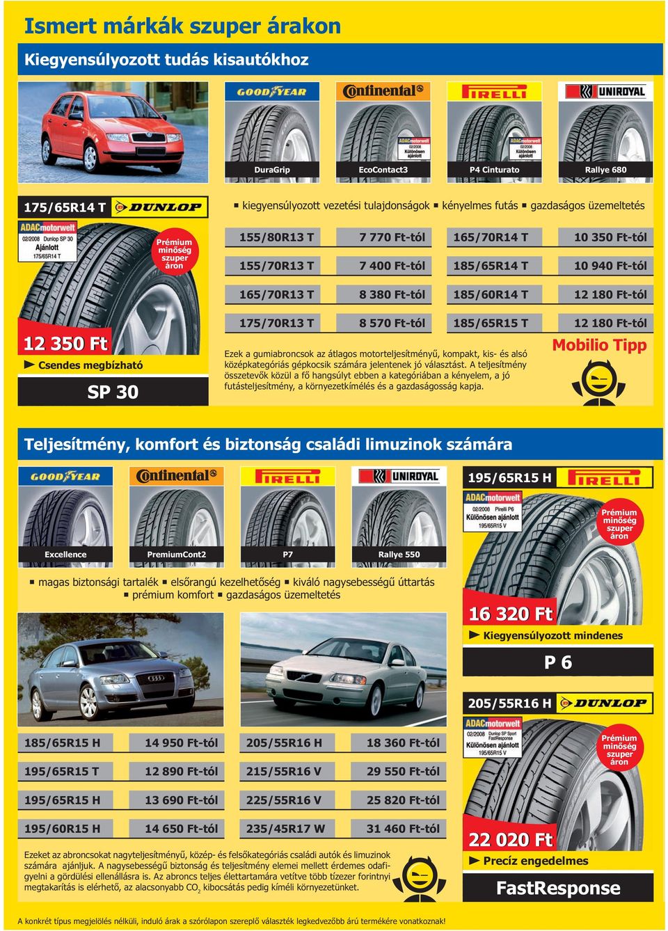 kiegyensúlyozott vezetési tulajdonságok kényelmes futás gazdaságos üzemeltetés 175/65R14 T 12 350 Ft 155/80R13 T 7 770 Ft-tól 165/70R14 T 10 350 Ft-tól 155/70R13 T 7 400 Ft-tól 185/65R14 T 10 940