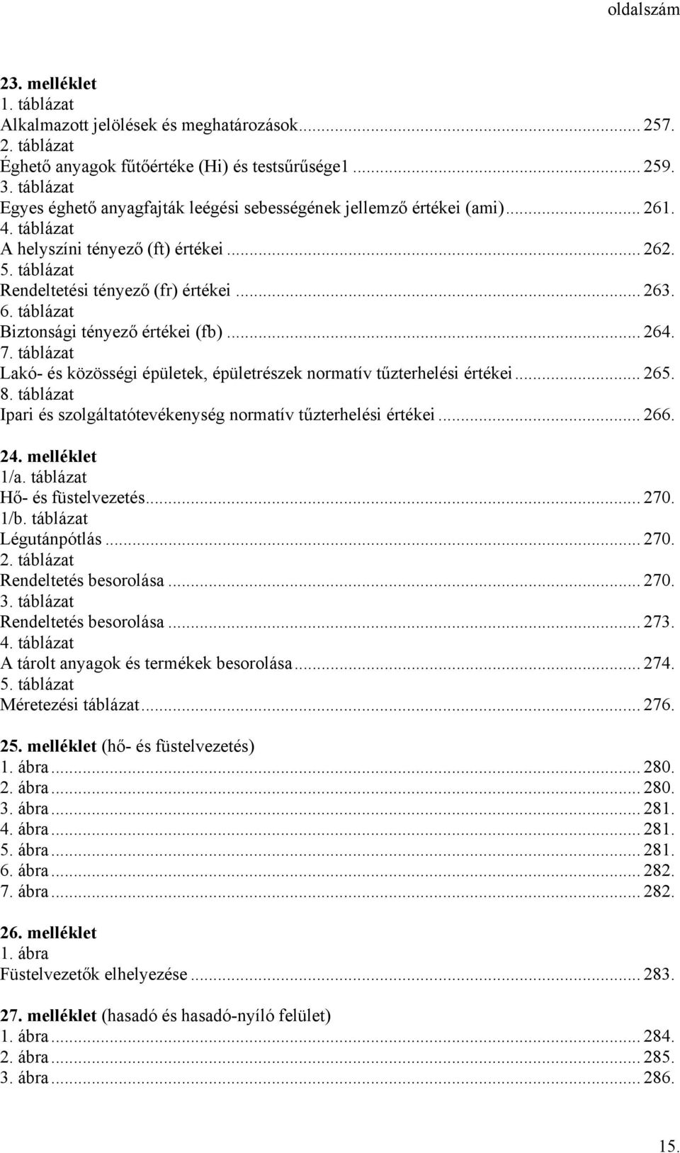 táblázat Lakó- és közösségi épületek, épületrészek normatív tűzterhelési értékei... 265. 8. táblázat Ipari és szolgáltatótevékenység normatív tűzterhelési értékei... 266. 24. melléklet 1/a.