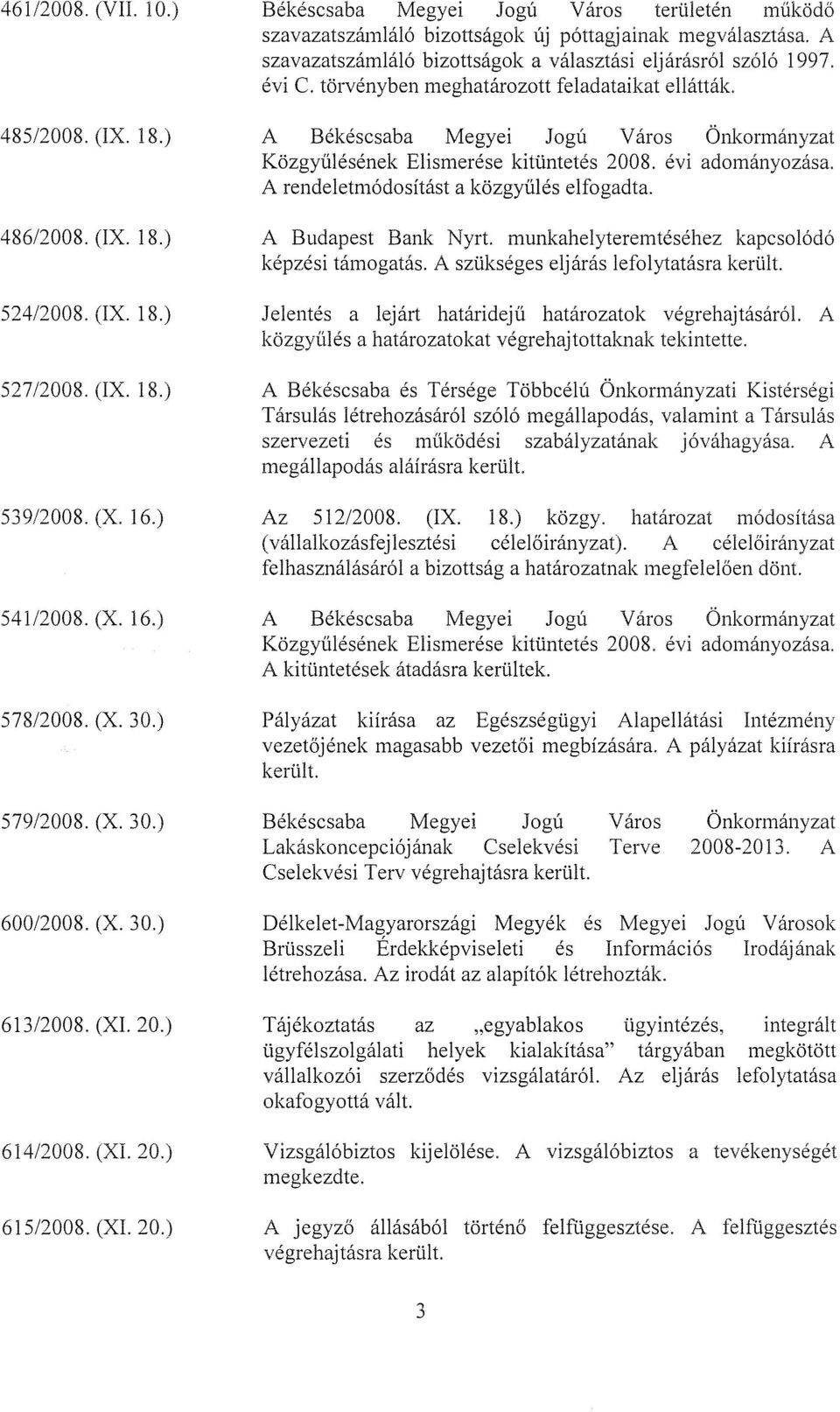 torvenyben meghatarozott feladataikat ellattak. A Bekescsaba Megyei Jogu Varos Onkormanyzat Kozgyulesenek Elismerese kituntetes 2008. evi adomanyozasa, A rendeletmodositast a kozgyules elfogadta.