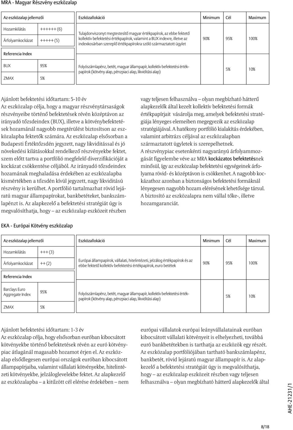 részvénytársaságok részvényeibe történõ befektetések révén középtávon az irányadó tõzsdeindex (BUX), illetve a kötvénybefektetések hozamánál nagyobb megtérülést biztosítson az eszközalapba fektetõk