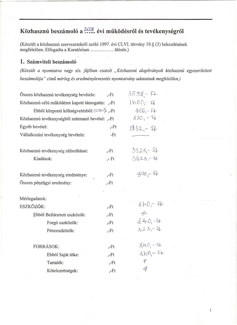 ) Összes közhasznú tevékenység bevétele: Közhasznú célú működésre kapott támogatás: Ebből központi költségvetésből:ő1.