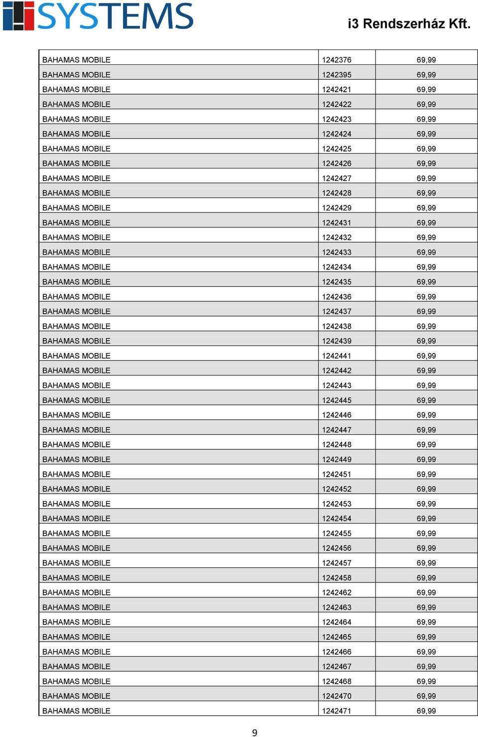 1242433 69,99 BAHAMAS MOBILE 1242434 69,99 BAHAMAS MOBILE 1242435 69,99 BAHAMAS MOBILE 1242436 69,99 BAHAMAS MOBILE 1242437 69,99 BAHAMAS MOBILE 1242438 69,99 BAHAMAS MOBILE 1242439 69,99 BAHAMAS