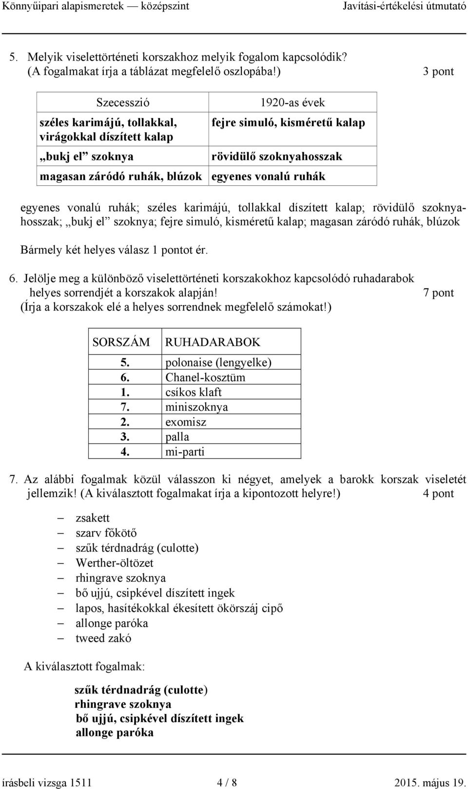 vonalú ruhák egyenes vonalú ruhák; széles karimájú, tollakkal díszített kalap; rövidülő szoknyahosszak; bukj el szoknya; fejre simuló, kisméretű kalap; magasan záródó ruhák, blúzok Bármely két helyes