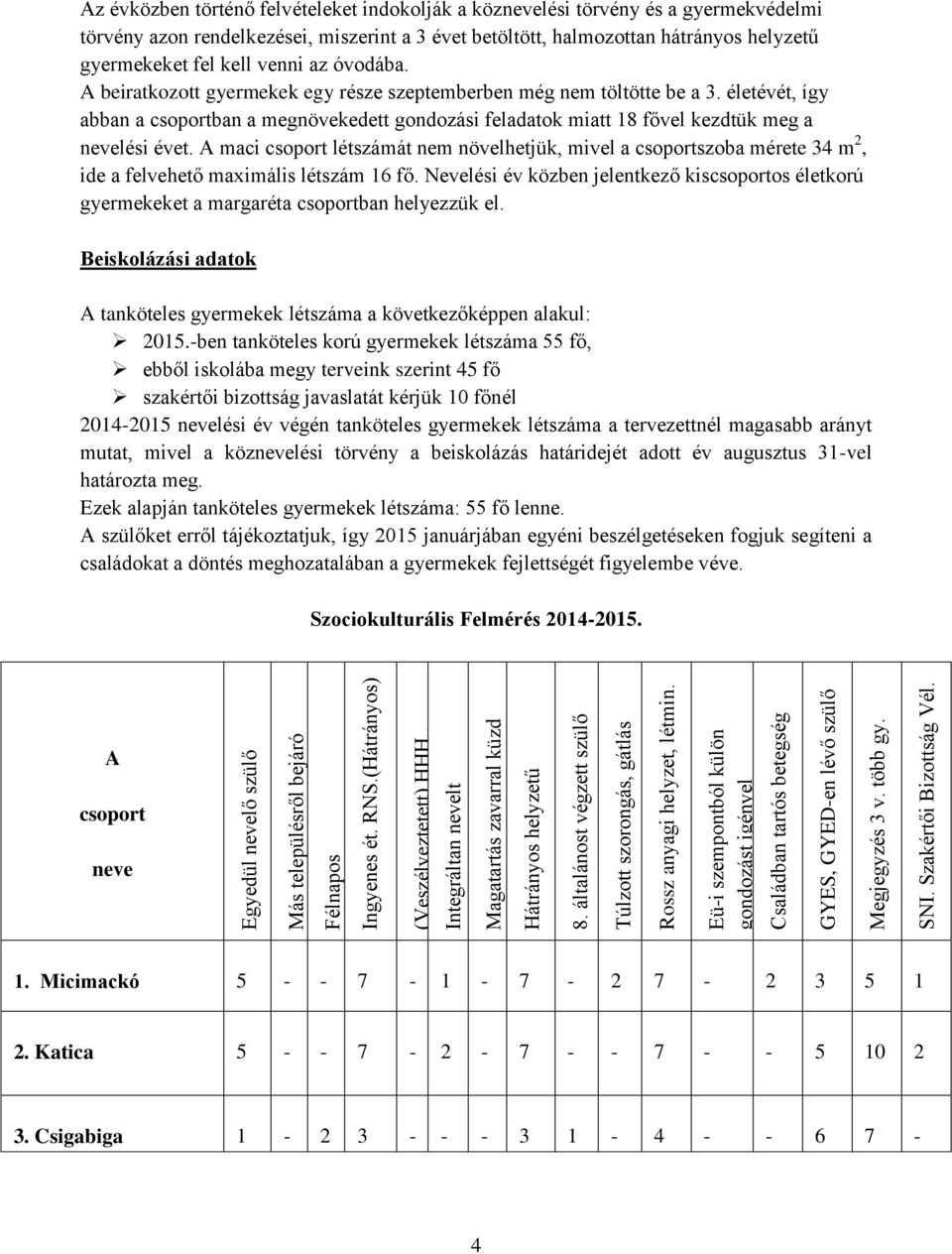 Eü-i szempontból külön gondozást igényel Családban tartós betegség GYES, GYED-en lévő szülő Megjegyzés 3 v. több gy. SNI. Szakértői Bizottság Vél.