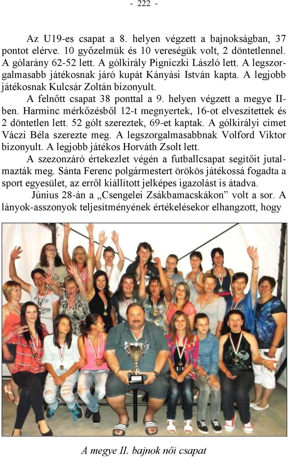 Harminc mérkőzésből 12-t megnyertek, 16-ot elveszítettek és 2 döntetlen lett. 52 gólt szereztek, 69-et kaptak. A gólkirályi címet Váczi Béla szerezte meg.