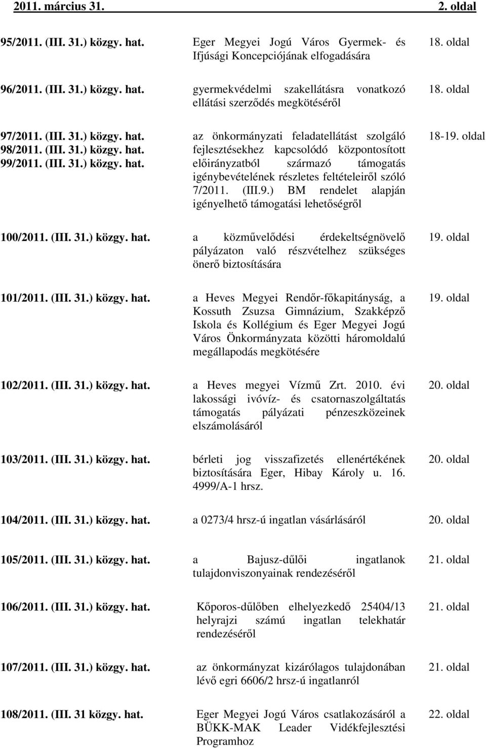 98/2011. (III. 31.) közgy. hat.
