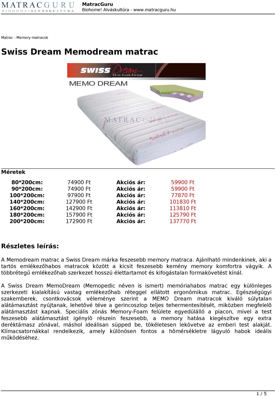 Swiss Dream Memodream matrac - PDF Free Download