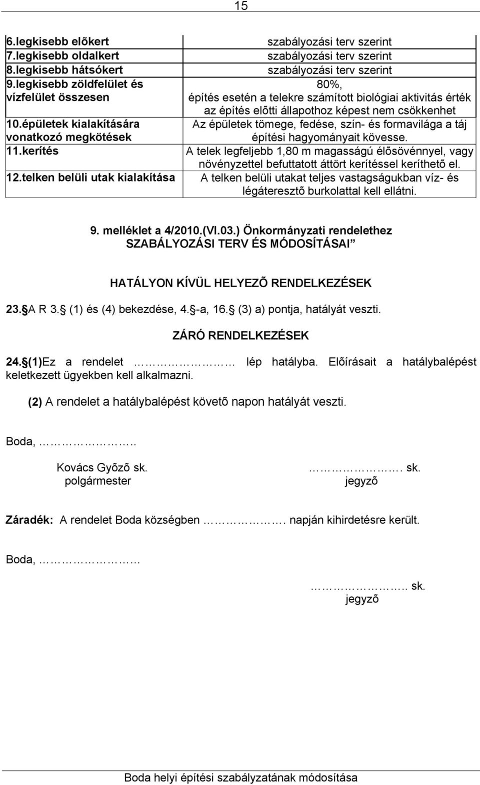 állapothoz képest nem csökkenhet Az épületek tömege, fedése, szín- és formavilága a táj építési hagyományait kövesse.
