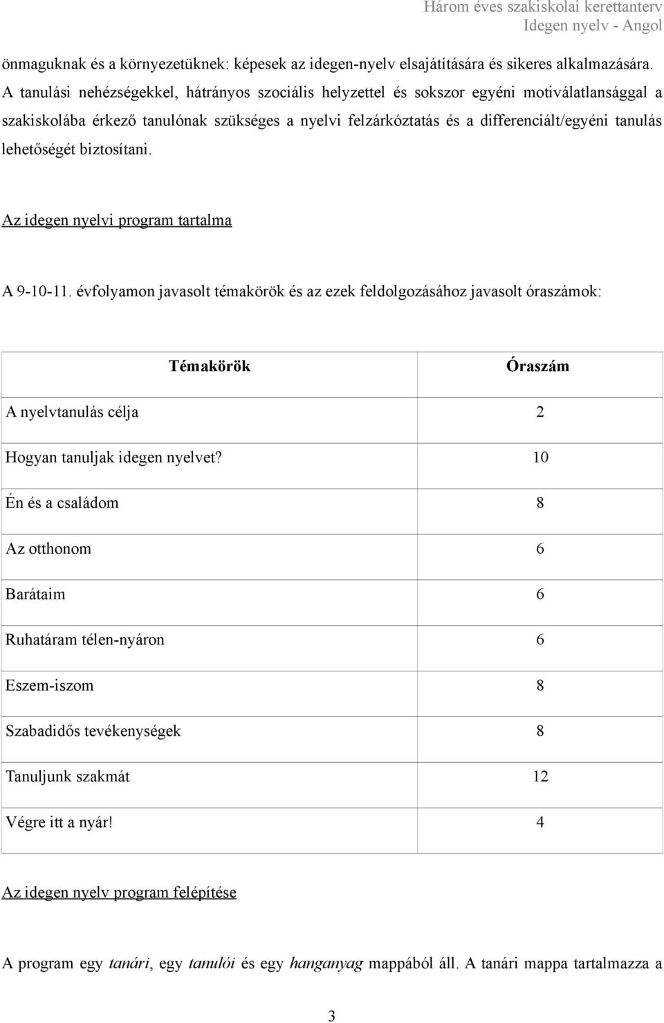 lehetőségét biztosítani. Az idegen nyelvi program tartalma A 9-10-11.