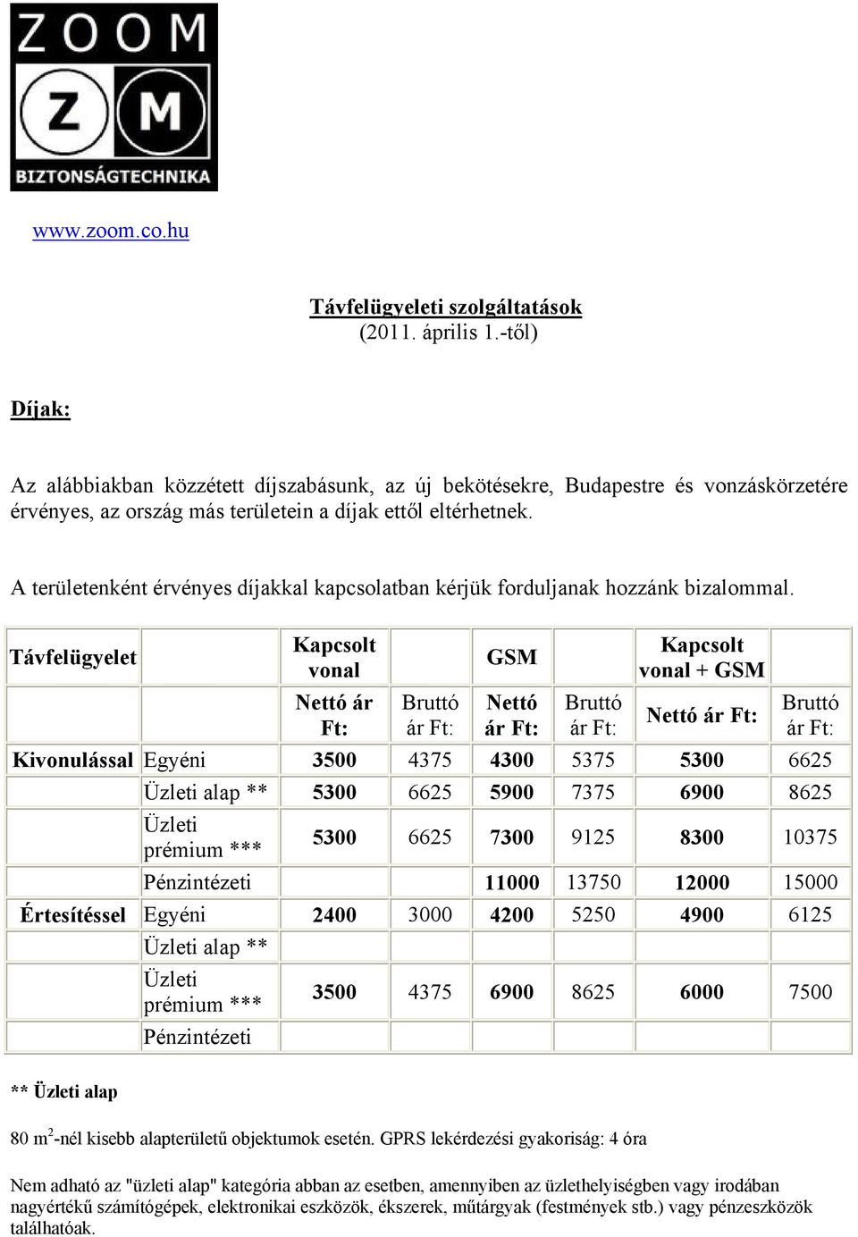 A területenként érvényes díjakkal kapcsolatban kérjük forduljanak hozzánk bizalommal.