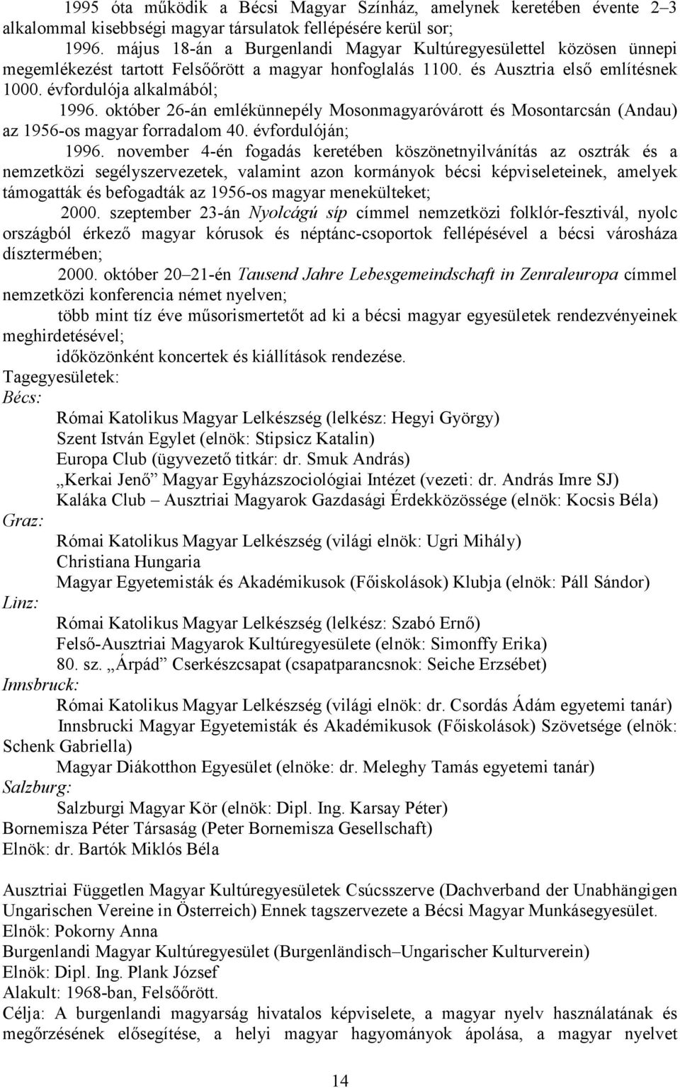 október 26-án emlékünnepély Mosonmagyaróvárott és Mosontarcsán (Andau) az 1956-os magyar forradalom 40. évfordulóján; 1996.