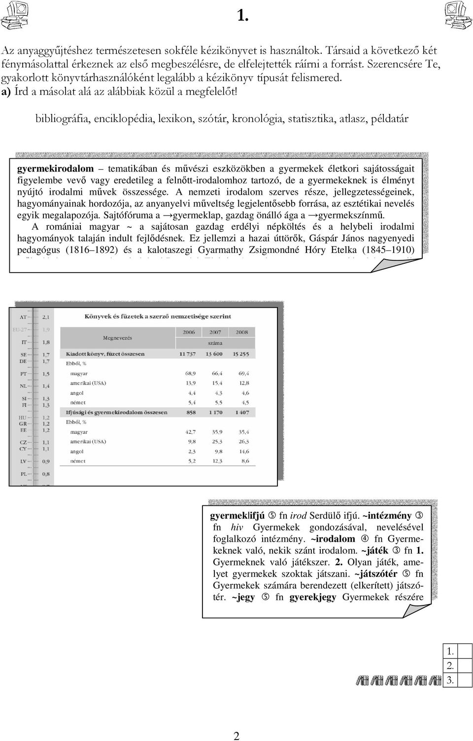 bibliográfia, enciklopédia, lexikon, szótár, kronológia, statisztika, atlasz, példatár 1.