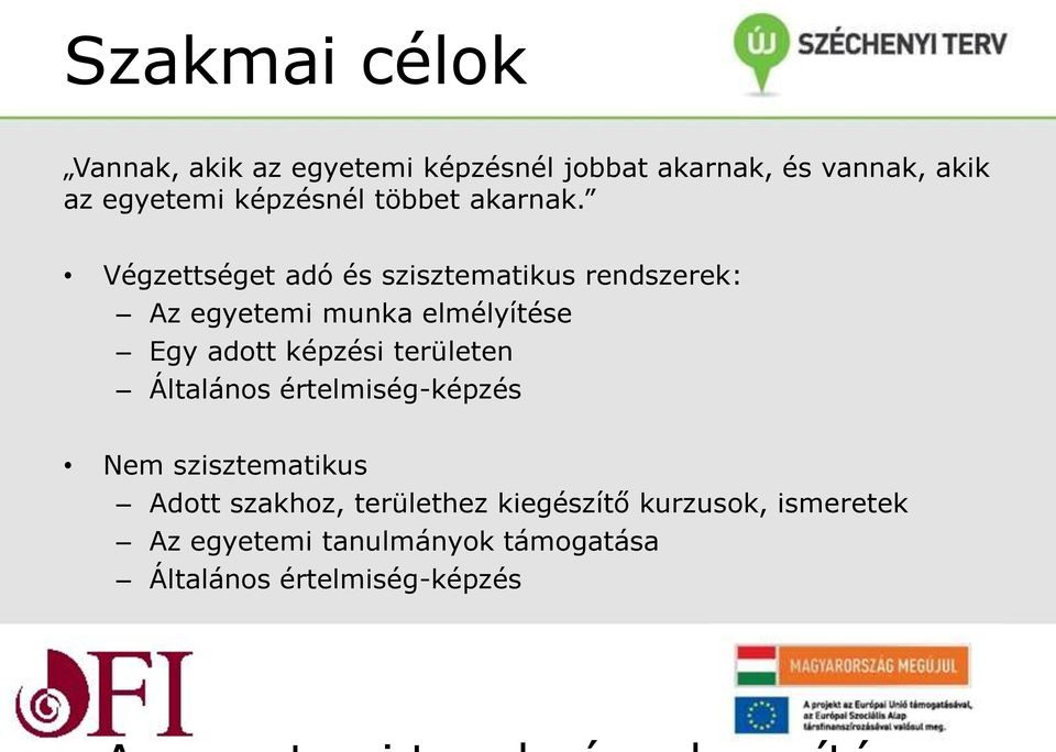 Végzettséget adó és szisztematikus rendszerek: Az egyetemi munka elmélyítése Egy adott képzési