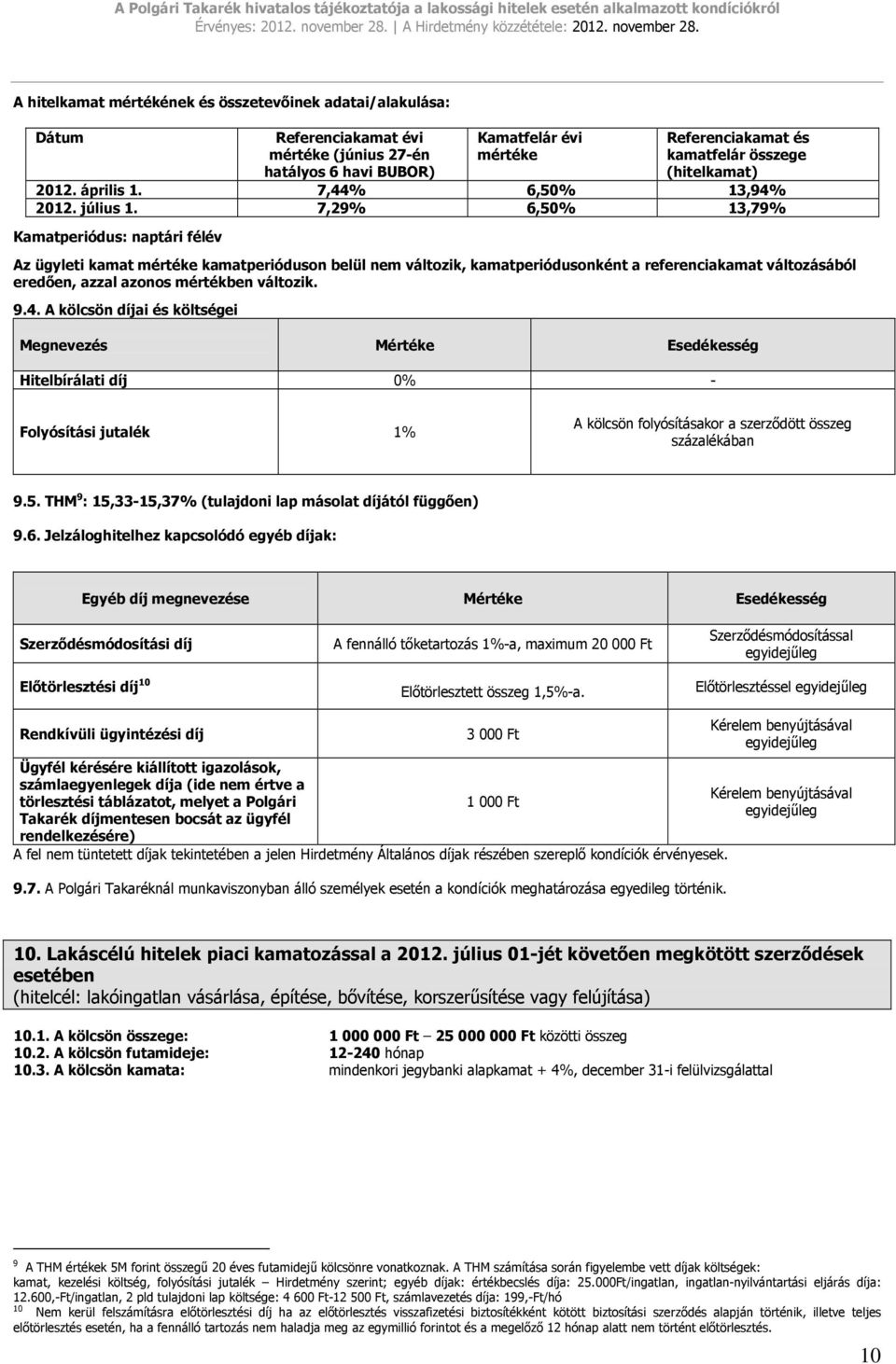 7,29% 6,50% 13,79% Kamatperiódus: naptári félév Az ügyleti kamat mértéke kamatperióduson belül nem változik, kamatperiódusonként a referenciakamat változásából eredıen, azzal azonos mértékben