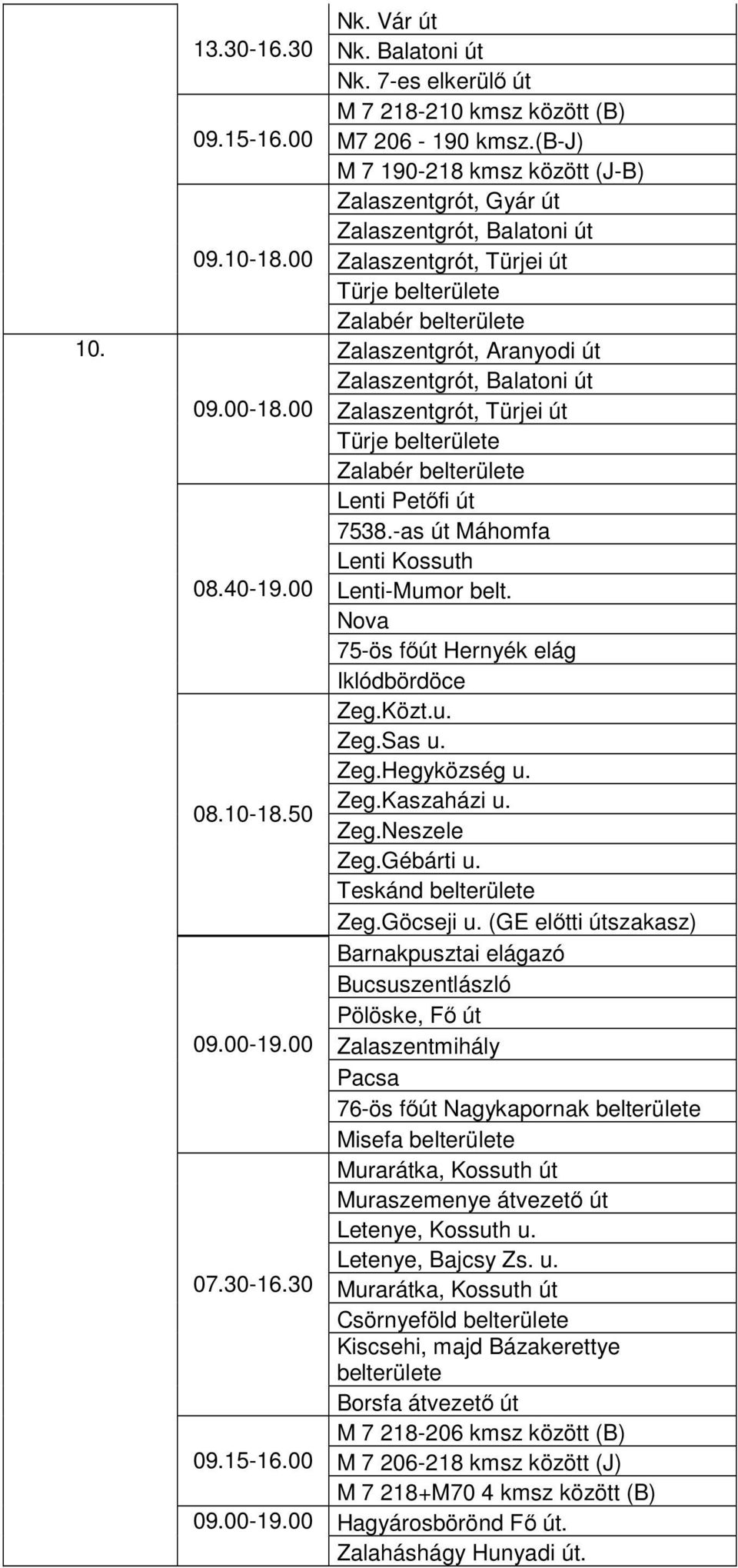 út Zalaszentgrót, Türjei út Türje belterülete Zalabér belterülete Lenti Petőfi út 7538.-as út Máhomfa Lenti Kossuth Nova 75-ös főút Hernyék elág Iklódbördöce Zeg.Közt. Zeg.Sas Zeg.Hegyközség Zeg.