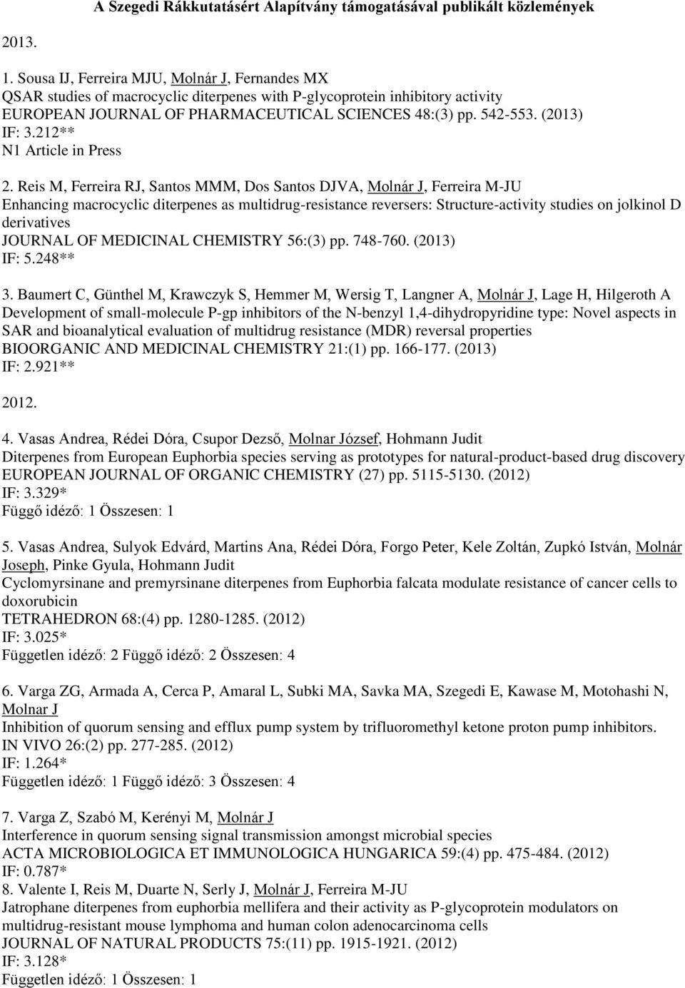 (2013) IF: 3.212** N1 Article in Press 2.