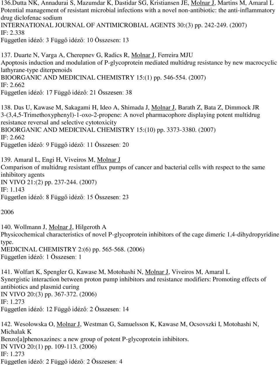 Duarte N, Varga A, Cherepnev G, Radics R, Molnar J, Ferreira MJU Apoptosis induction and modulation of P-glycoprotein mediated multidrug resistance by new macrocyclic lathyrane-type diterpenoids