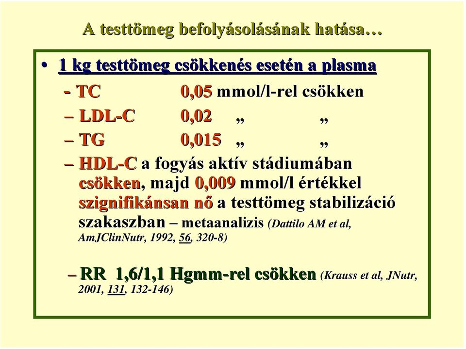 szignifikánsan nő a testtömeg stabilizáció szakaszban metaanalizis (DattiloDattilo AM et al,