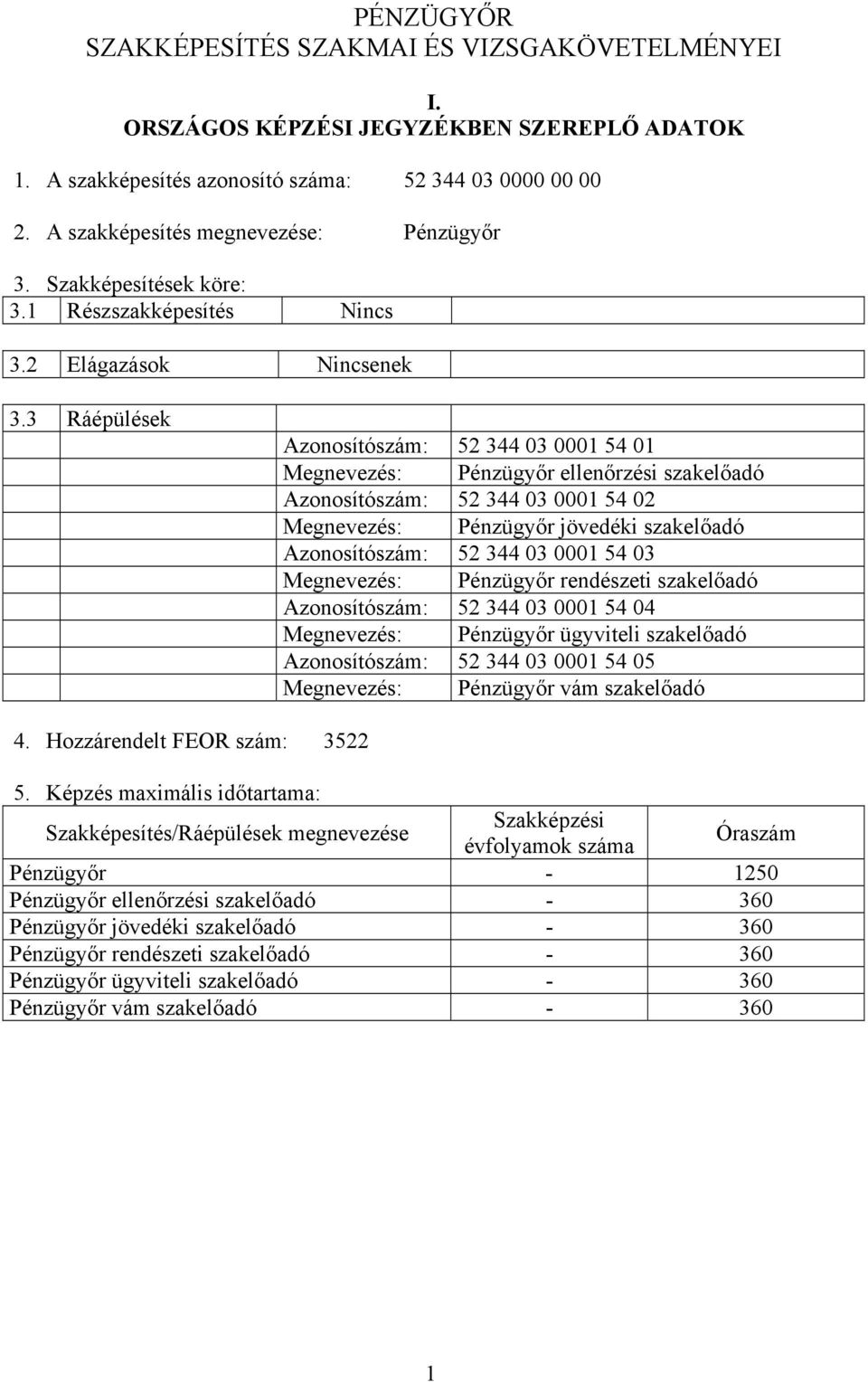 3 Ráépülések Azonosítószám: 52 344 03 0001 54 01 Megnevezés: Pénzügyőr ellenőrzési szakelőadó Azonosítószám: 52 344 03 0001 54 02 Megnevezés: Pénzügyőr jövedéki szakelőadó Azonosítószám: 52 344 03