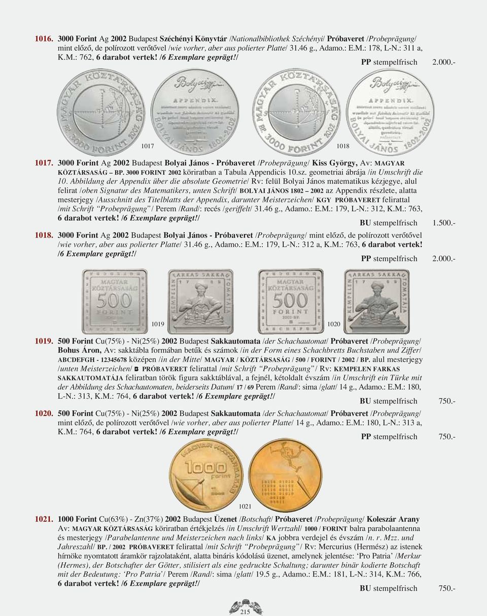 3000 FORINT 2002 köriratban a Tabula Appendicis 10.sz. geometriai ábrája /in Umschrift die 10.