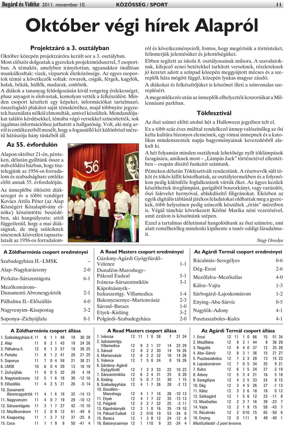 Az egyes csoportok témái a következõk voltak: rovarok, csigák, férgek, kagylók, halak, békák, hüllõk, madarak, emlõsök.