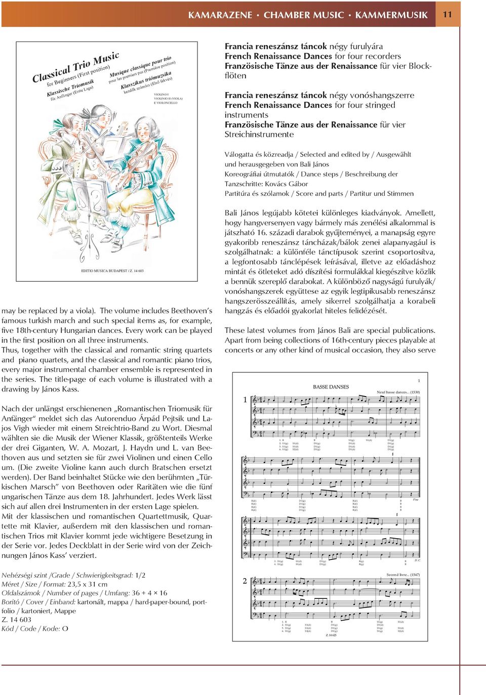 Französische Tänze aus der Renaissance für vier lockflöten Francia reneszánsz táncok négy vonóshangszerre French Renaissance Dances for four stringed instruments Französische Tänze aus der
