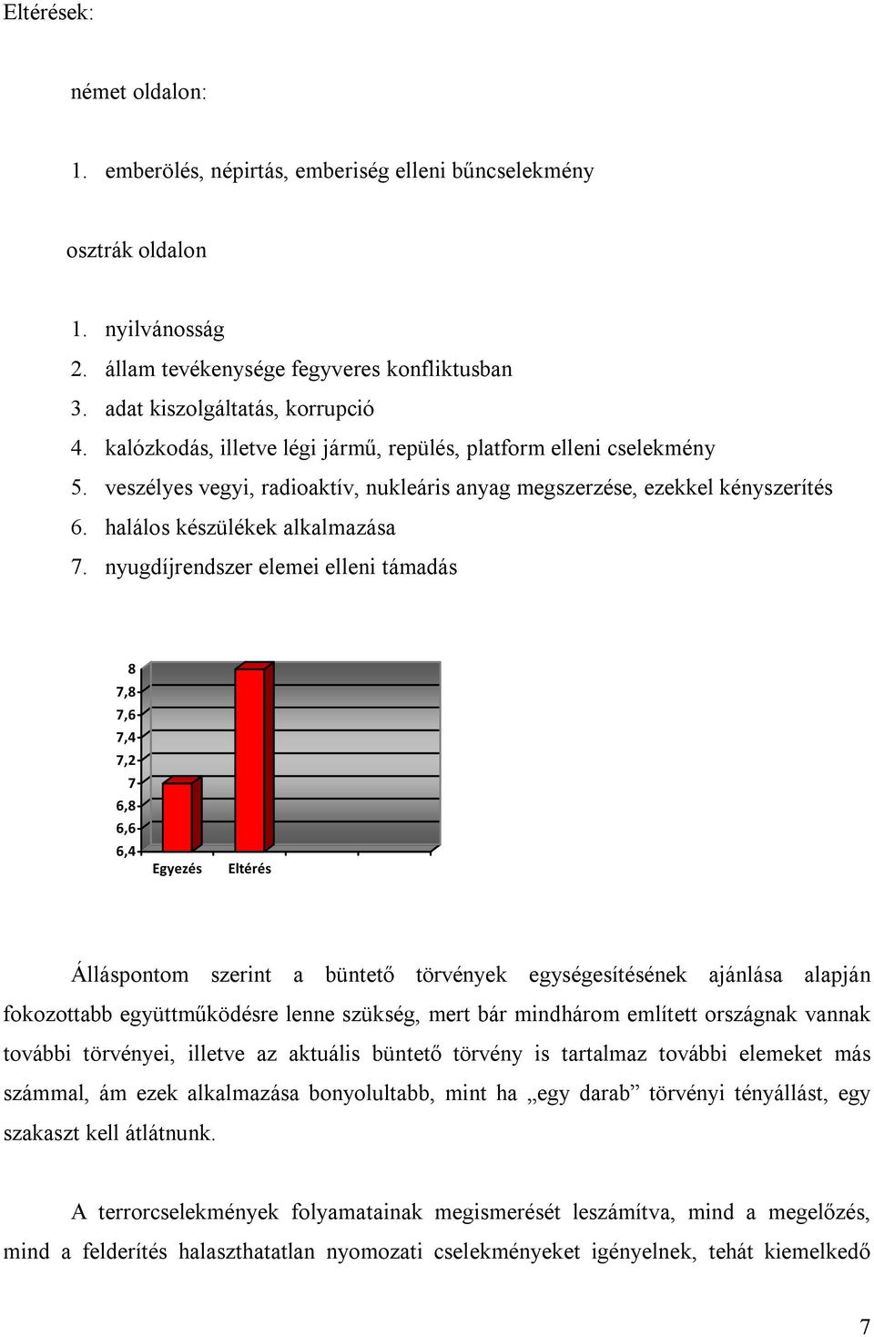 nyugdíjrendszer elemei elleni támadás 8 7,8 7,6 7,4 7,2 7 6,8 6,6 6,4 Egyezés Eltérés Álláspontom szerint a büntető törvények egységesítésének ajánlása alapján fokozottabb együttműködésre lenne