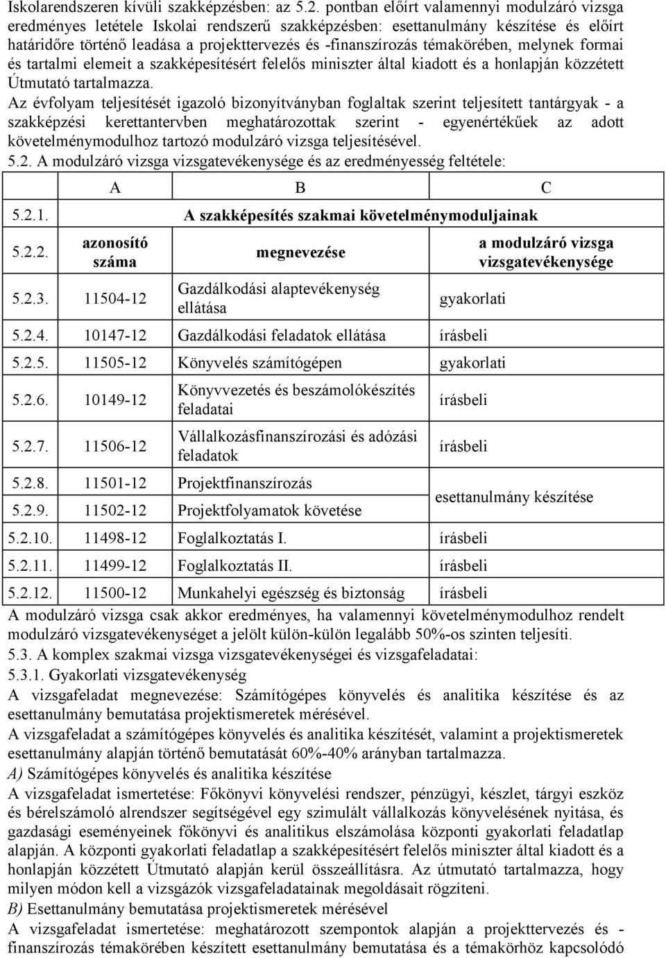 témakörében, melynek formai és tartalmi elemeit a szakképesítésért felelős miniszter által kiadott és a honlapján közzétett Útmutató tartalmazza.