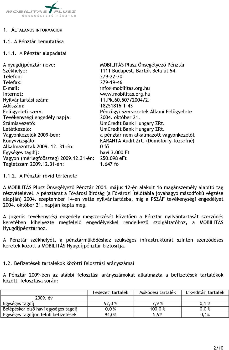 Adószám: 18251816-1-43 Felügyeleti szerv: Pénzügyi Szervezetek Állami Felügyelete Tevékenységi engedély napja: 2004. október 21. Számlavezetı: UniCredit Bank Hungary ZRt.
