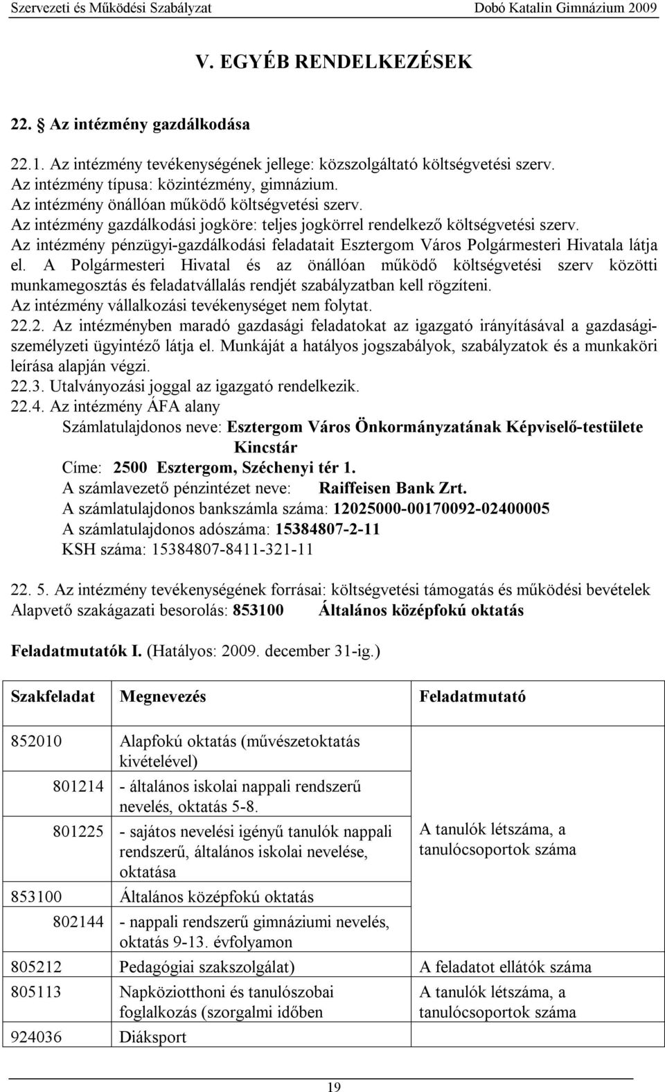 Az intézmény pénzügyi-gazdálkodási feladatait Esztergom Város Polgármesteri Hivatala látja el.