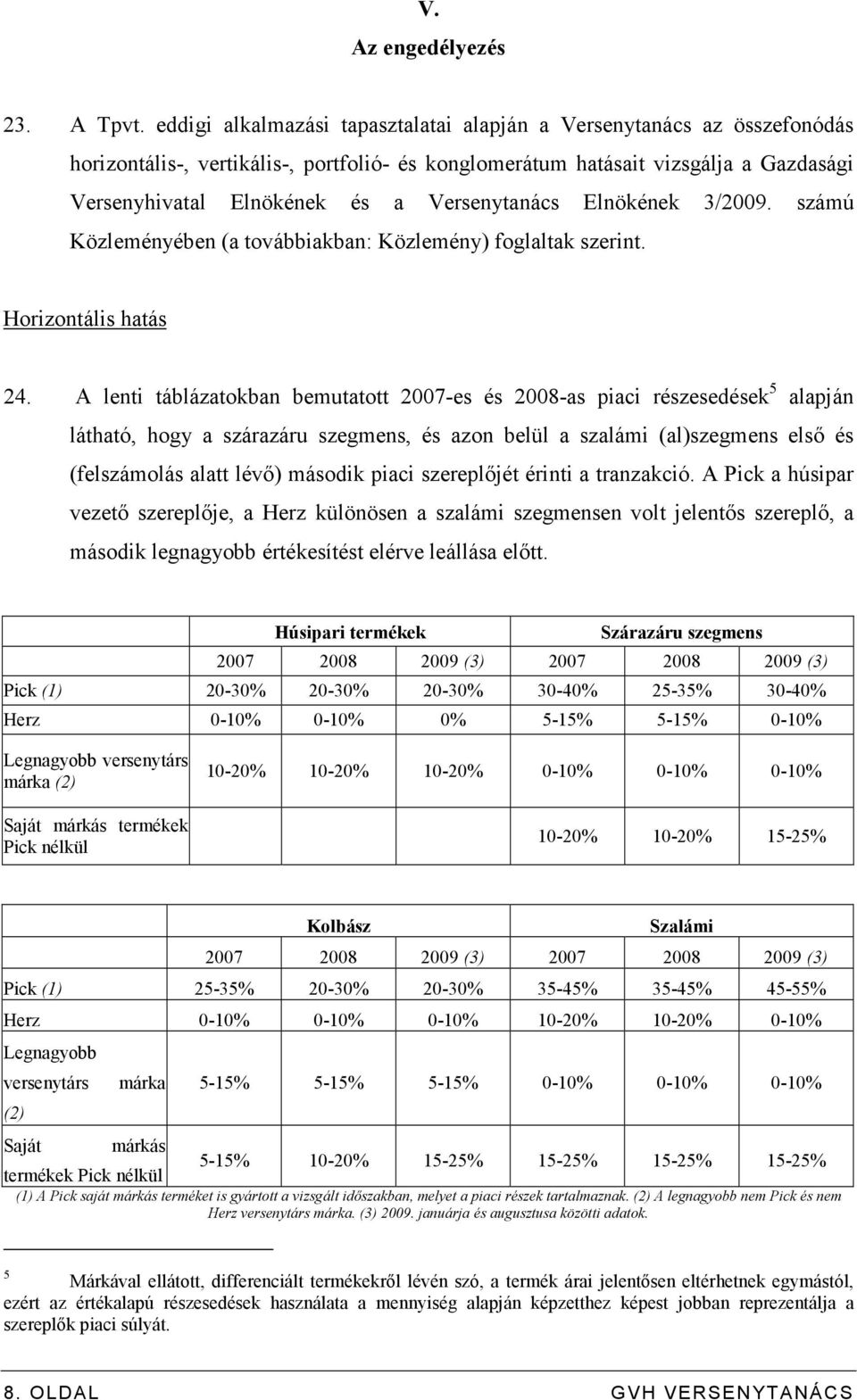 Versenytanács Elnökének 3/2009. számú Közleményében (a továbbiakban: Közlemény) foglaltak szerint. Horizontális hatás 24.