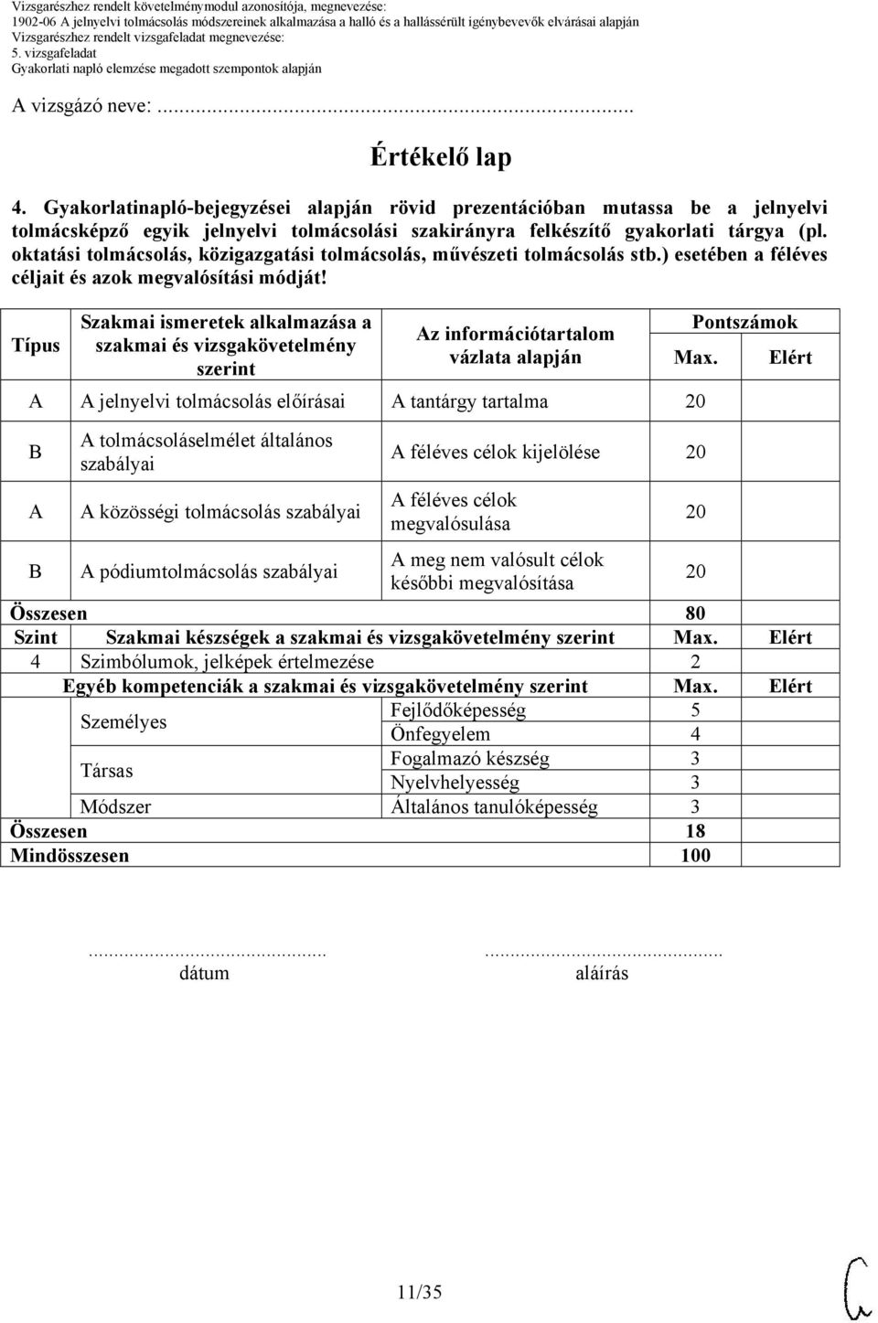 oktatási tolmácsolás, közigazgatási tolmácsolás, művészeti tolmácsolás stb.) esetében a féléves céljait és azok megvalósítási módját!