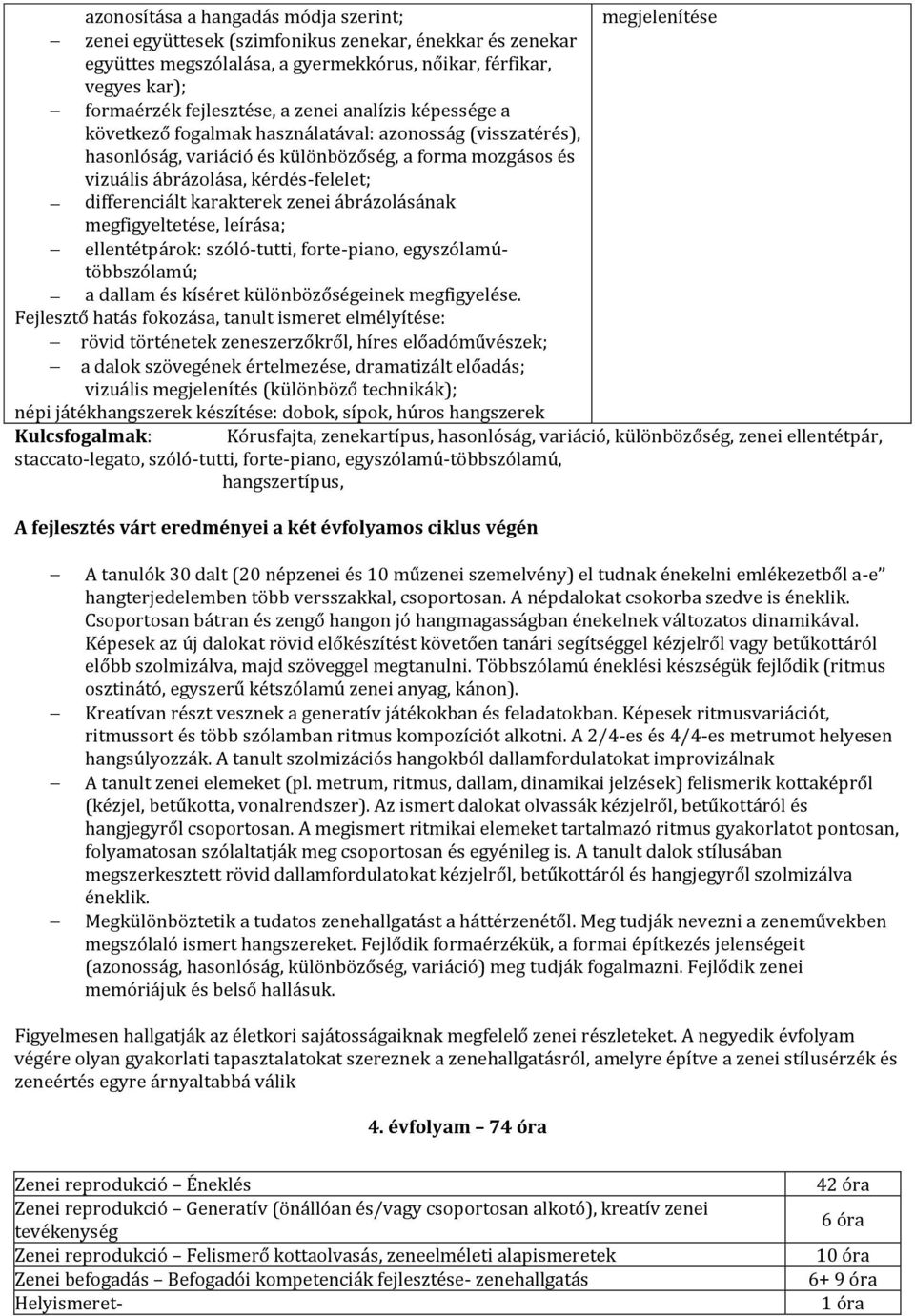 differenciált karakterek zenei ábrázolásának megfigyeltetése, leírása; ellentétpárok: szóló-tutti, forte-piano, egyszólamútöbbszólamú; a dallam és kíséret különbözőségeinek megfigyelése.