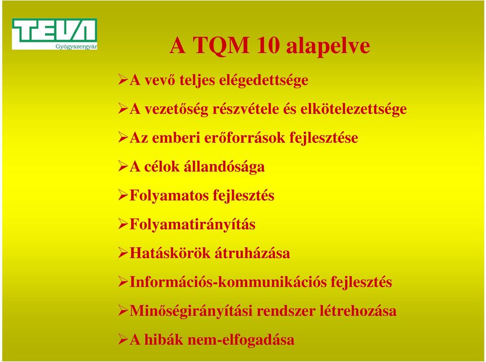 Folyamatos fejlesztés Folyamatirányítás Hatáskörök átruházása