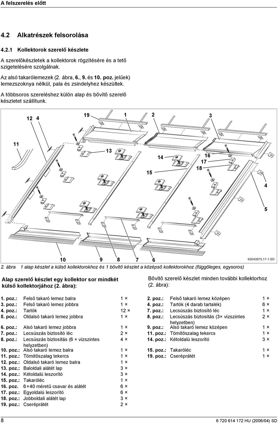 ábra alap készlet a külső kollektorokhoz és bővítő készlet a középső kollektorokhoz (függőleges, egysoros) 604975.7-.SD Alap szerelő készlet egy kollektor sor mndkét külső kollektorjához (.