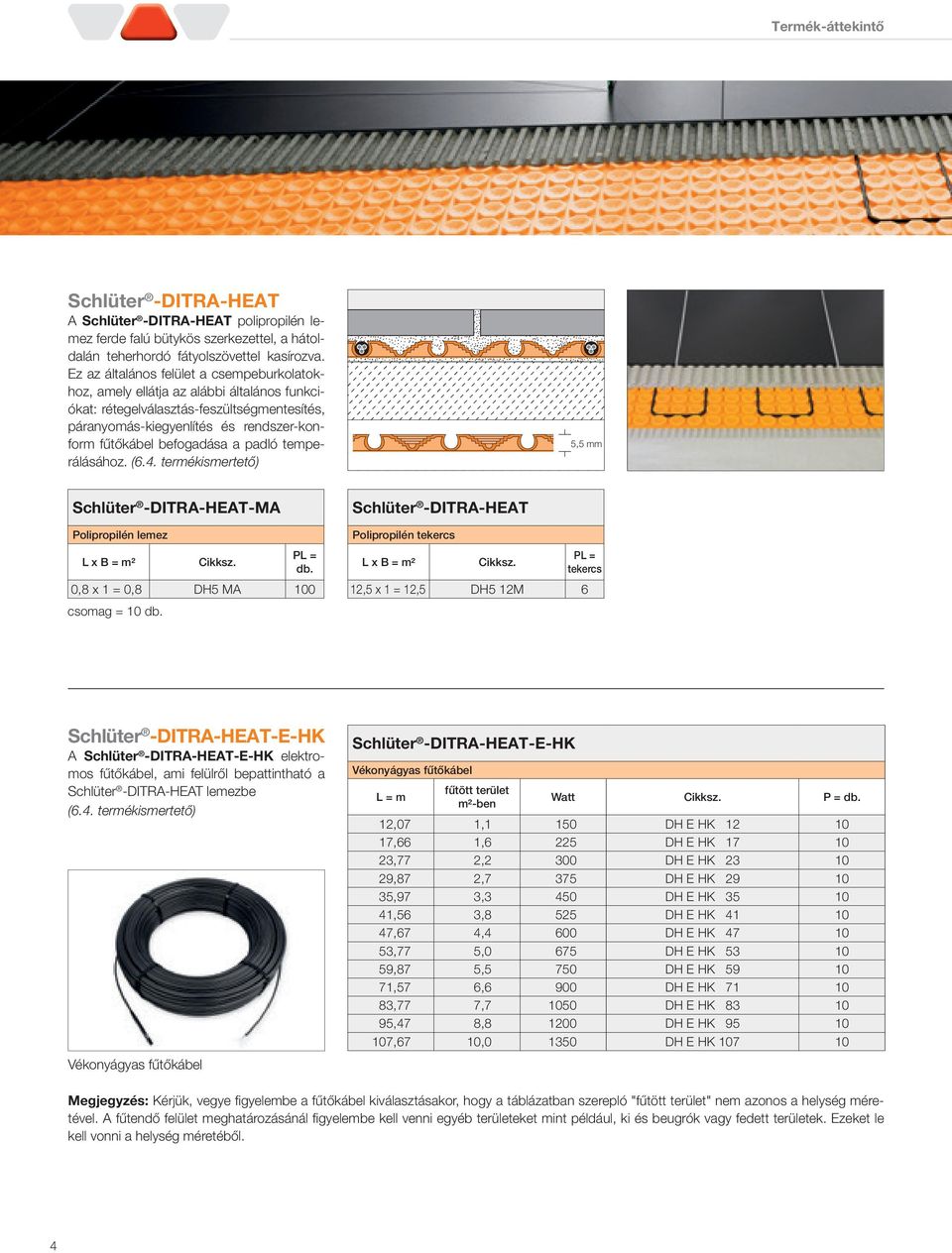 padló temperálásához. (6.4. termékismertető) 5,5 mm Schlüter -DITRA-HEAT-MA Polipropilén lemez L x B = m² Cikksz. PL = db. 0,8 x 1 = 0,8 DH5 MA 100 csomag = 10 db.