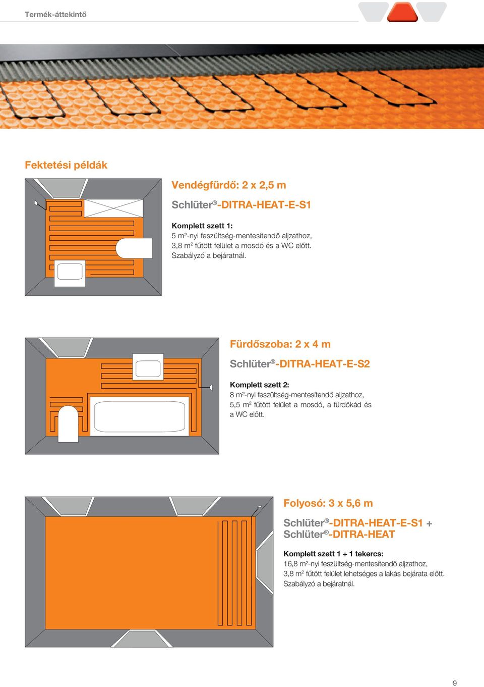 Fürdőszoba: 2 x 4 m Schlüter -DITRA-HEAT-E-S2 Komplett szett 2: 8 m²-nyi feszültség-mentesítendő aljzathoz, 5,5 m 2 fűtött felület a mosdó, a fürdőkád