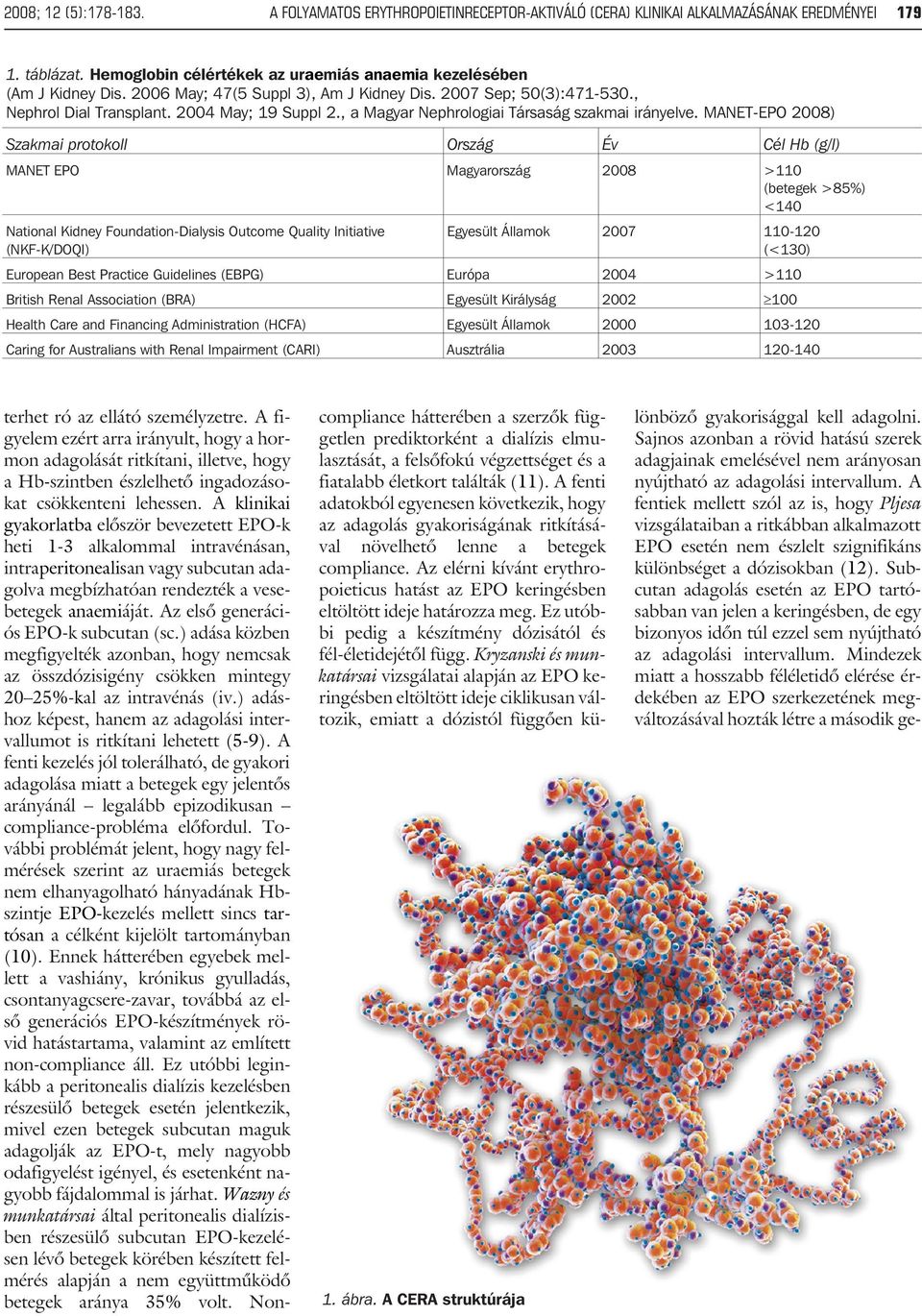 MANET-EPO 2008) Szakmai protokoll Ország Év Cél Hb (g/l) MANET EPO Magyarország 2008 >110 (betegek >85%) <140 National Kidney Foundation-Dialysis Outcome Quality Initiative (NKF-K/DOQI) Egyesült