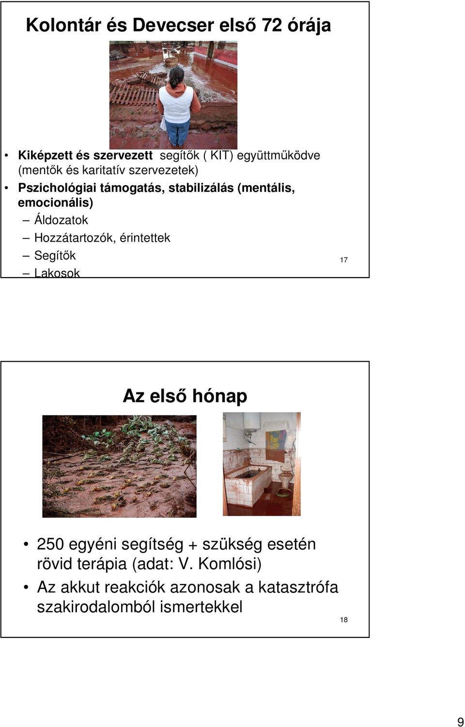 Hozzátartozók, érintettek Segítők Lakosok 17 Az első hónap 250 egyéni segítség + szükség esetén